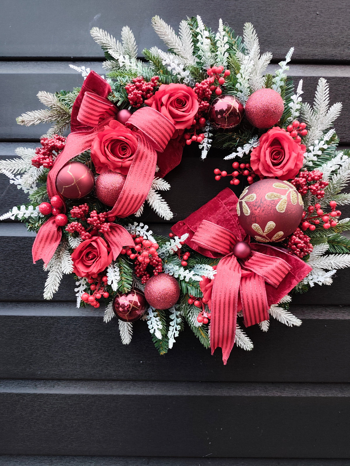 Burgundy and Ruby Red Luxury Traditional Christmas Wreath
