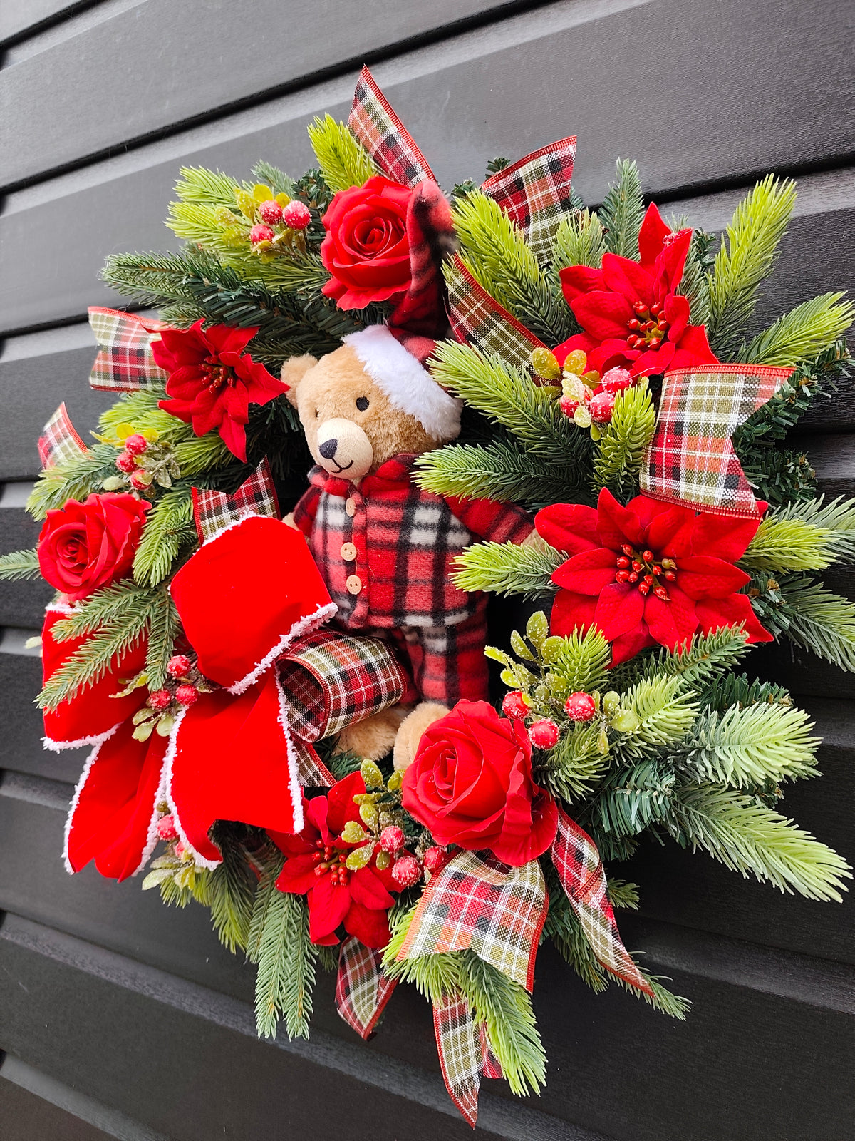 Tartan Teddy Bear Traditional Christmas Wreath