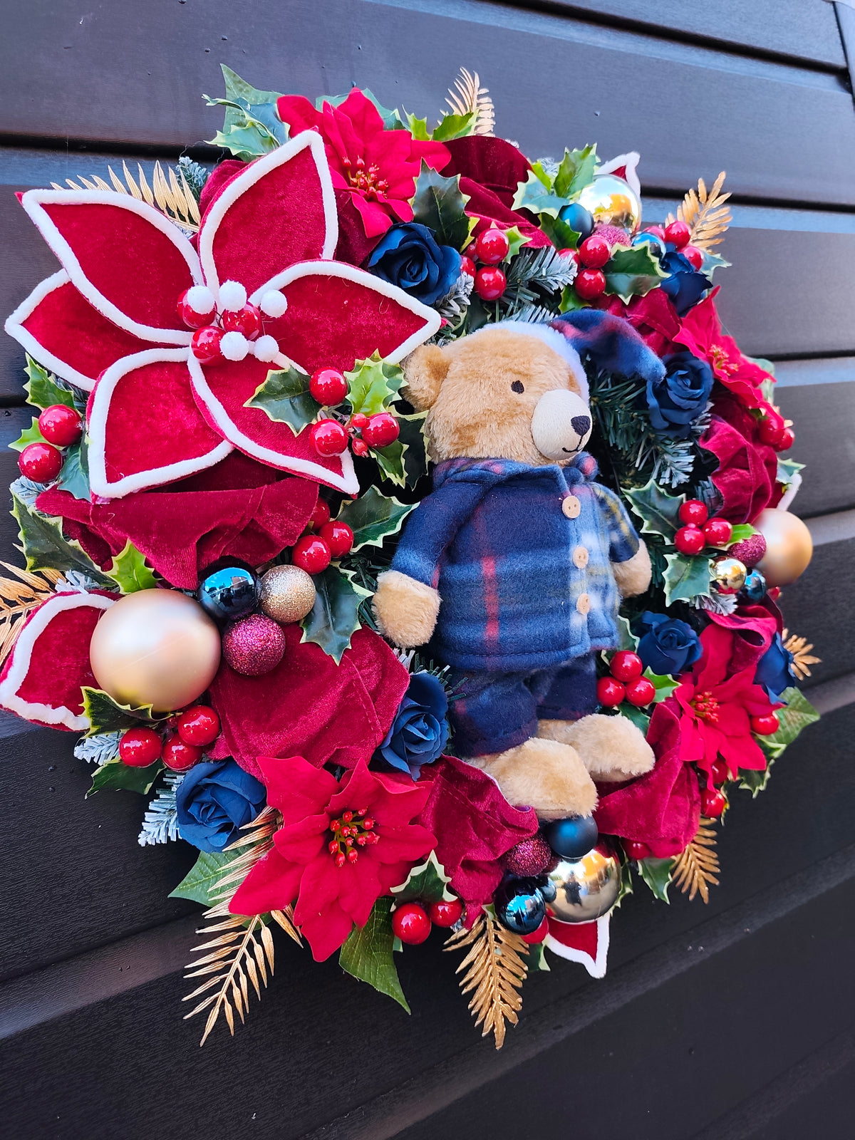 Blue Teddy Christmas Wreath